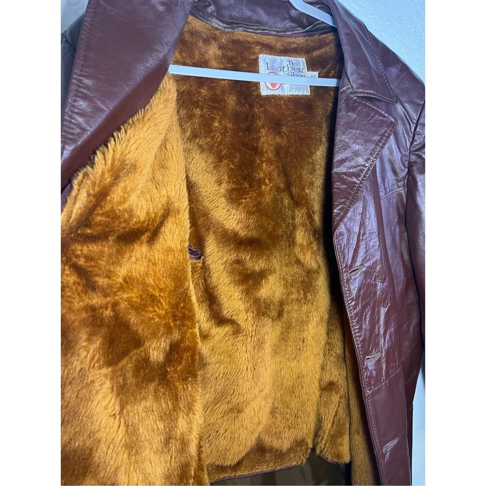 Vintage 70s Sears Leather Shop Brown Leather Jacket Mens 46 Removable Lining - Picture 3 of 9